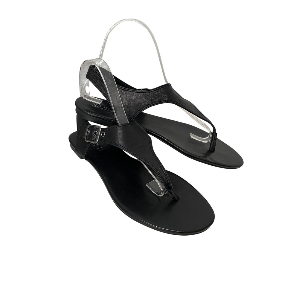 Silent D Leather Slingback Thong Sandals Womens 40 Black Excellent Minimalist